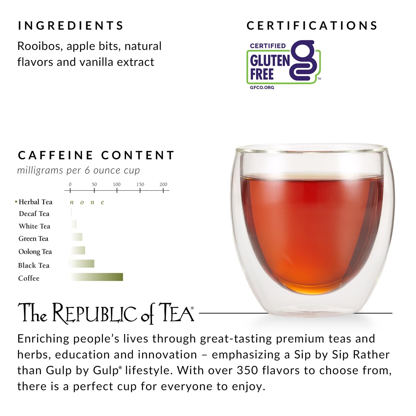 The Republic of Tea - Caramel Apple Red Tea, 36 Tea Bags, Dessert Herbal Blend, Caffeine Free, Gluten Free