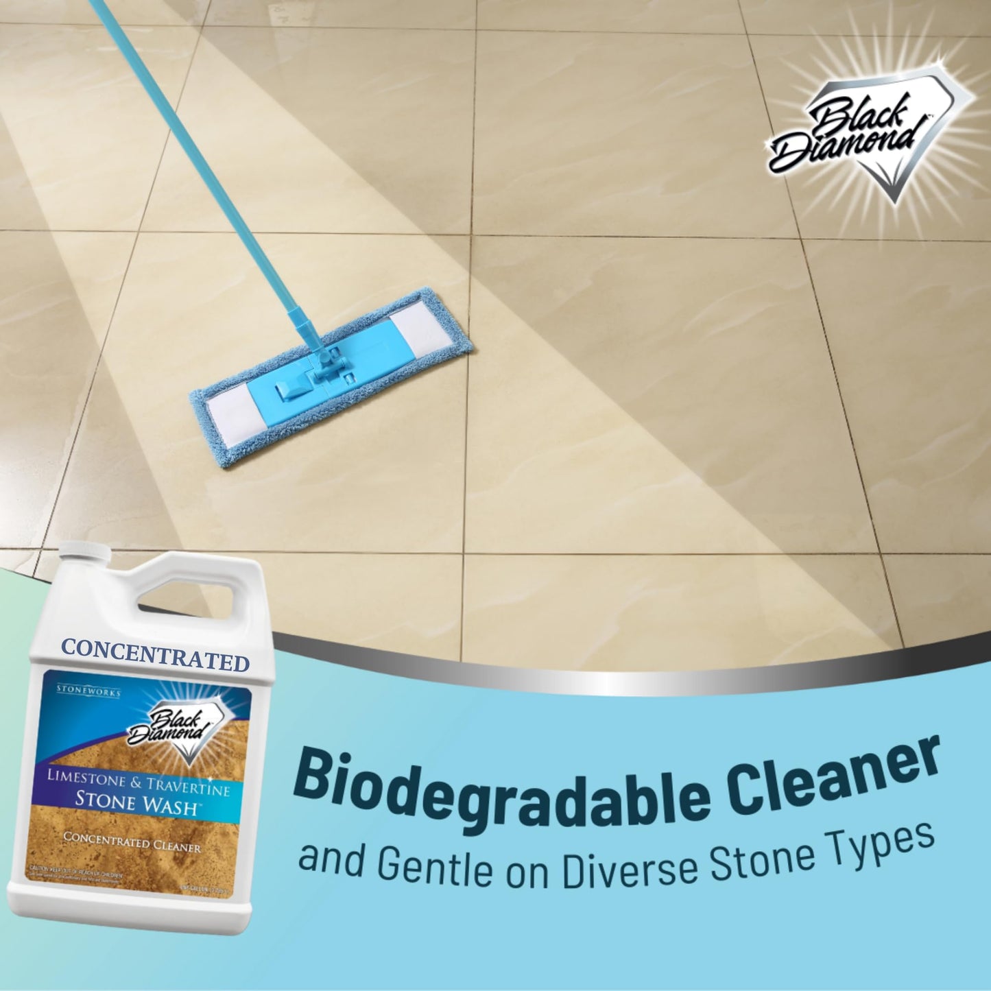 Black Diamond Stoneworks Natural Stone Cleaner - Limestone, Slate & Travertine Cleaner - Natural Stone Shower Cleaner for Marble - Concentrated PH