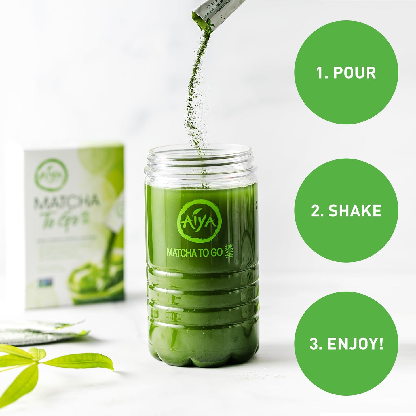 Aiya Matcha To Go Single Serve Packs - Ceremonial Grade Pure Matcha Green Tea Powder (10 Count)