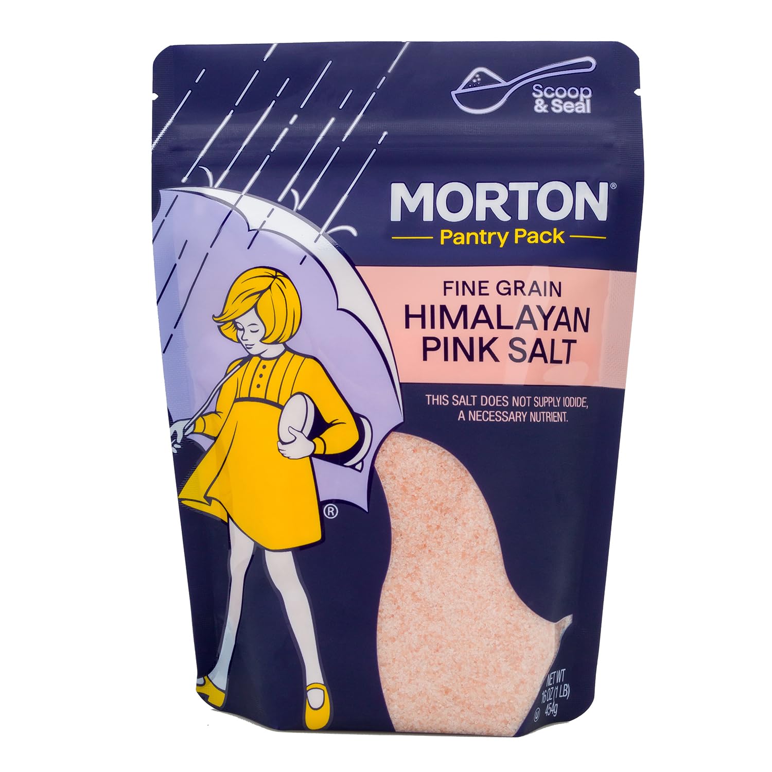 Morton Himalayan Pink Salt Fine Grain, All-Natural Pink Himalayan Salt, 1 lb Resealable Pouch, Ideal for Cooking, Baking, Seasoning & Everyday Use