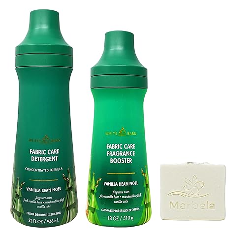 Bath & Body Works Vanilla Bean Noel Fabric Care Detergent and Fragrance Booster Duo Set with a Natural Oats Bar Soap