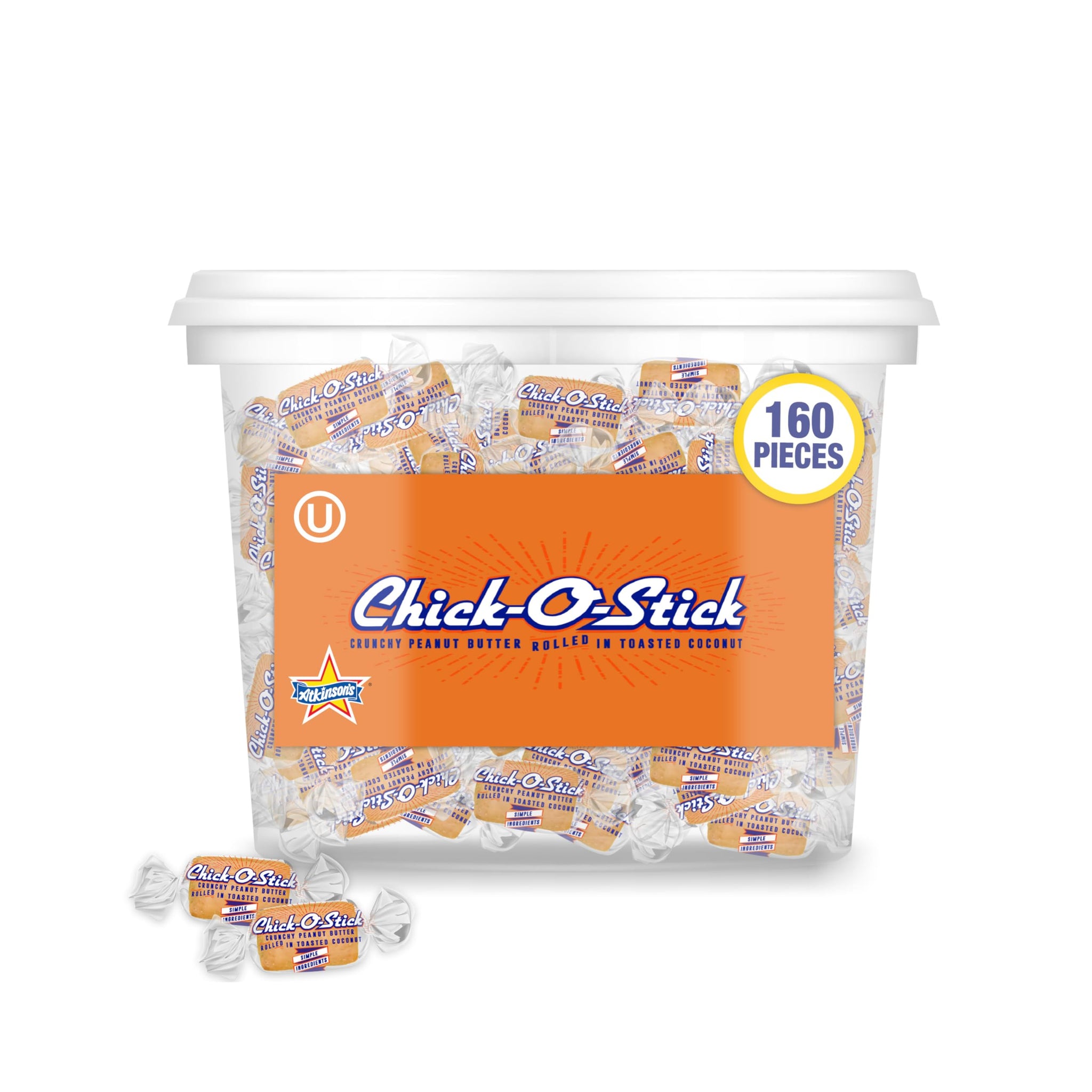 Atkinson's Chick-O-Stick Nuggets Peanut Butter Coconut Bite Size Candy 160ct Tub