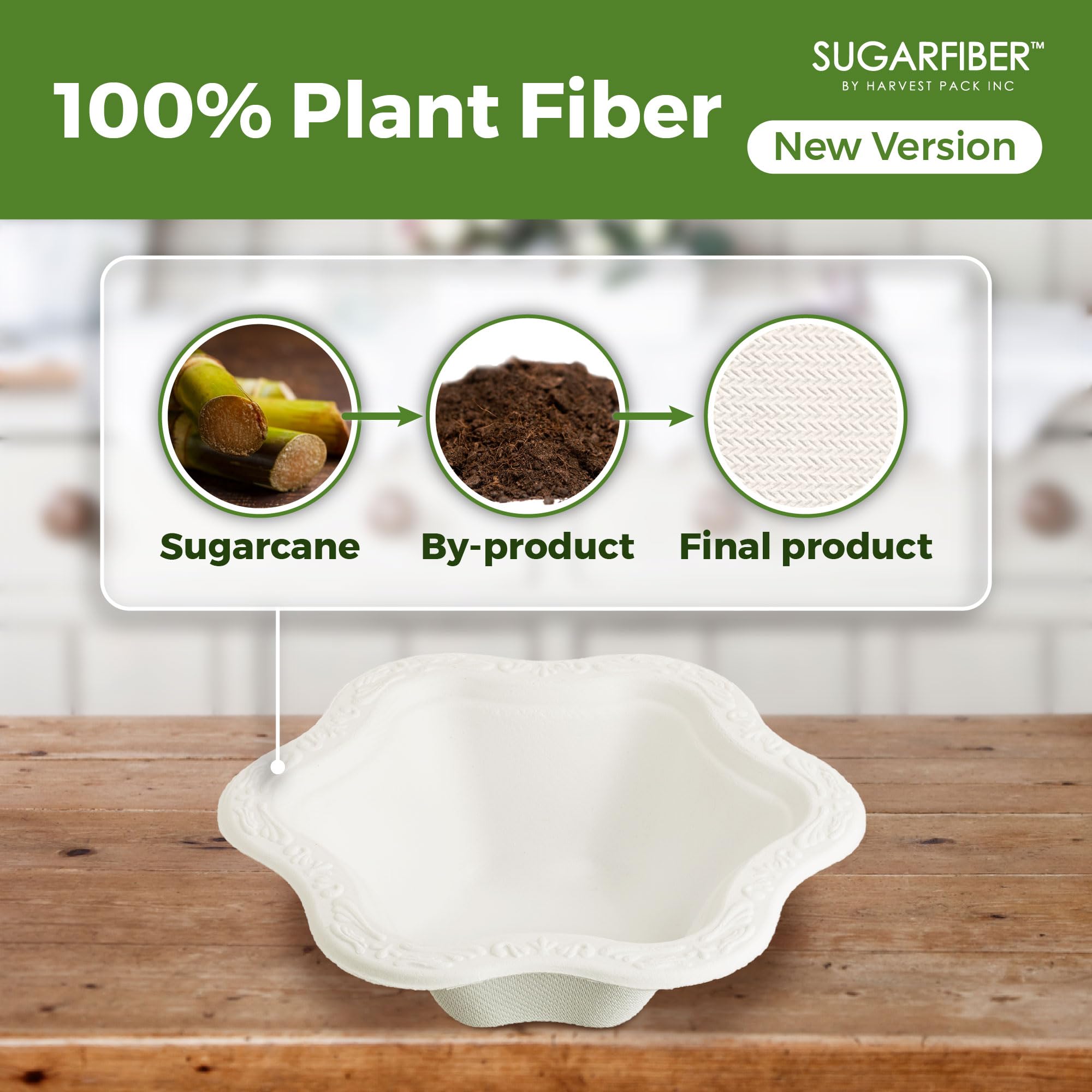 [50 COUNT]12oz Compostable Floral White Paper Bowls, Scalloped Party Bowls, Eco Friendly Plastic-Free ice cream Bowl, Acanthus Natural Sugarcane
