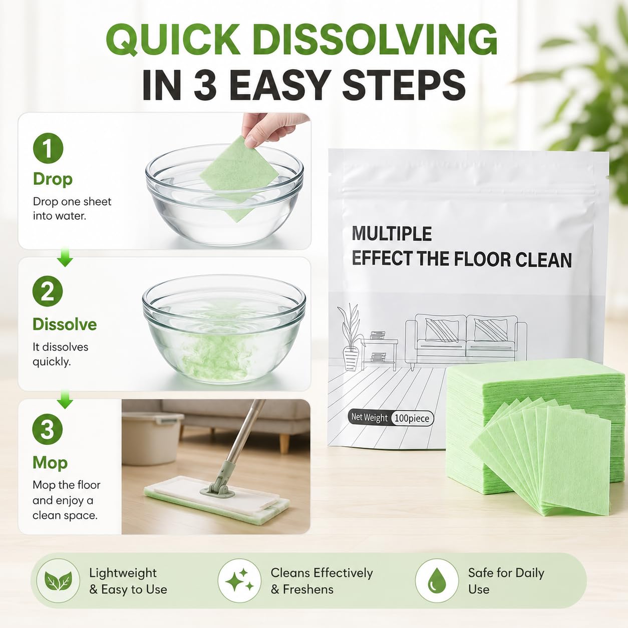 UsLikeDiy Multi-surface Floor Cleaning Tablets, High Efficiency Concentrated Cleaning Pods, Suitable for Hardwood Tile Laminate Home Indoor Use