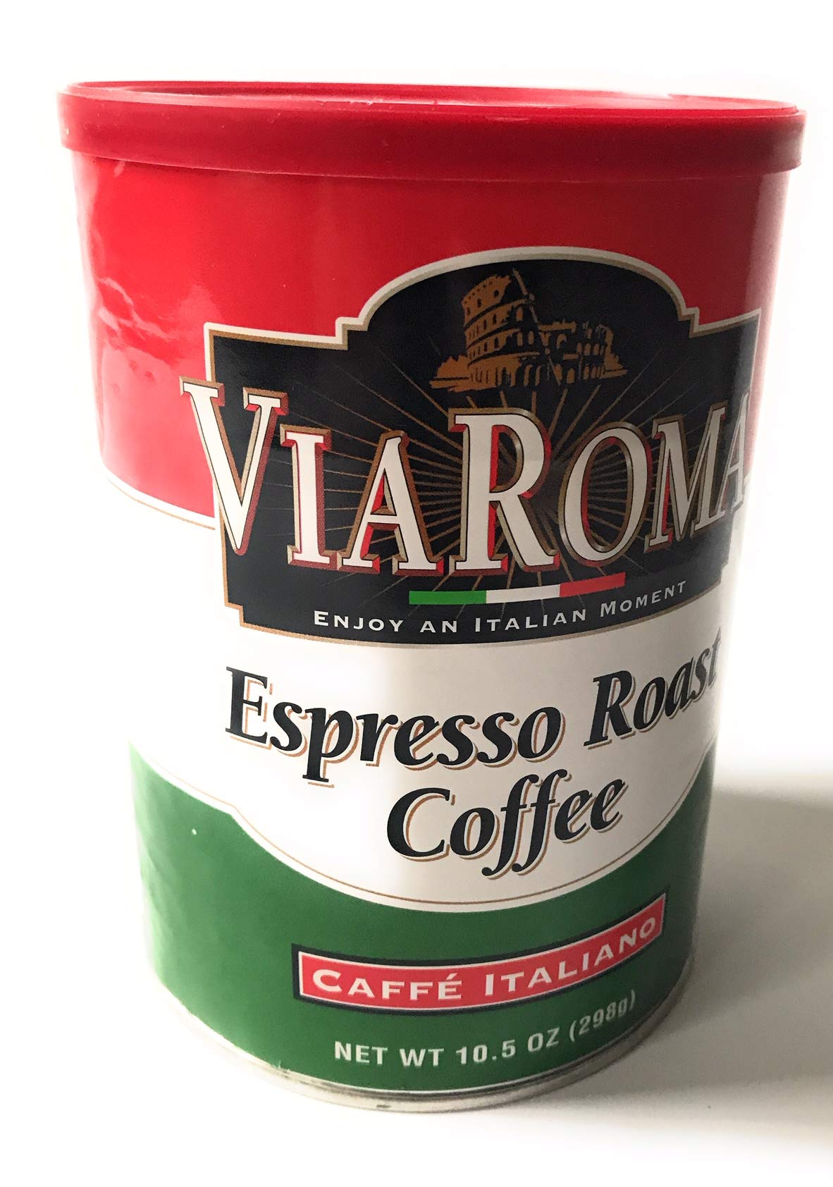 Via Roma Espresso Roast Coffee - 10.5 oz Canister of 100% Pure Italian Coffee
