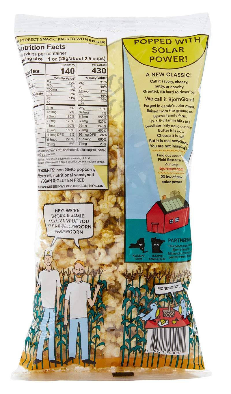 BjornQorn 12-Pack (Classic) Popcorn - Vegan & Gluten Free-Savory, Cheesy, Umami - (12 3oz bags)