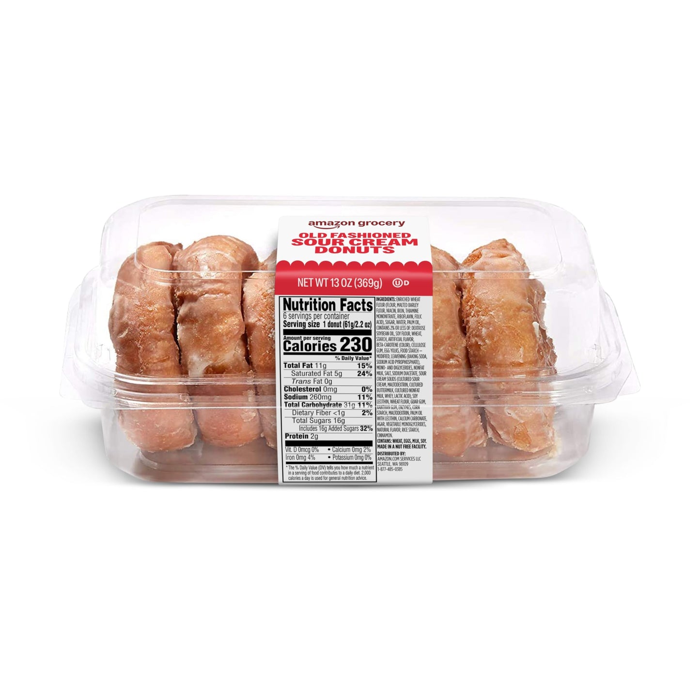 Amazon Grocery, Old Fashioned Sour Cream Donuts, 13 Oz, 6 Ct, Frozen