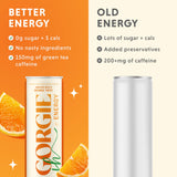 GORGIE Orange Twist Sugar Free Energy Drink, Green Tea, 12 Pack