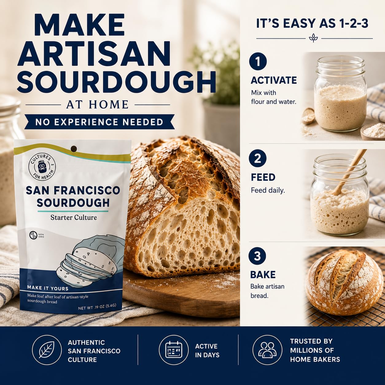 Cultures for Health San Francisco Sourdough Style Starter Culture | Homemade Artisan Bread | Heirloom, non-GMO | Live Culture Bread Mix | Easy