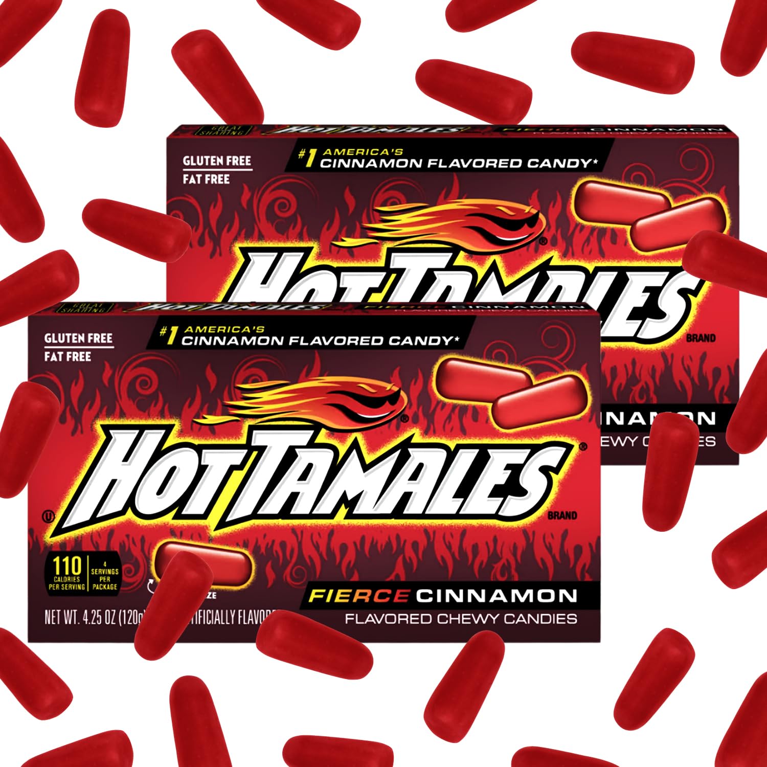Hot Tamales Fierce Cinnamon Candy, 2 Pack Hot Cinnamon candy 4.25oz Each, Ideal for Cinnamon Candy Lovers and Fans of Hot Tamales, Perfect Hot Tamales