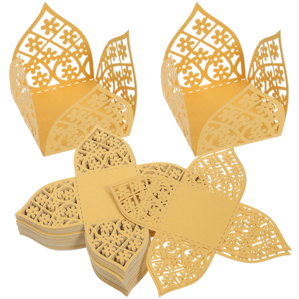 LOPUNER 50pcs Gold Hollow Truffle Cups Chocolate Packaging Paper Decorative Dessert Wrappers for Wedding Party Table Decor