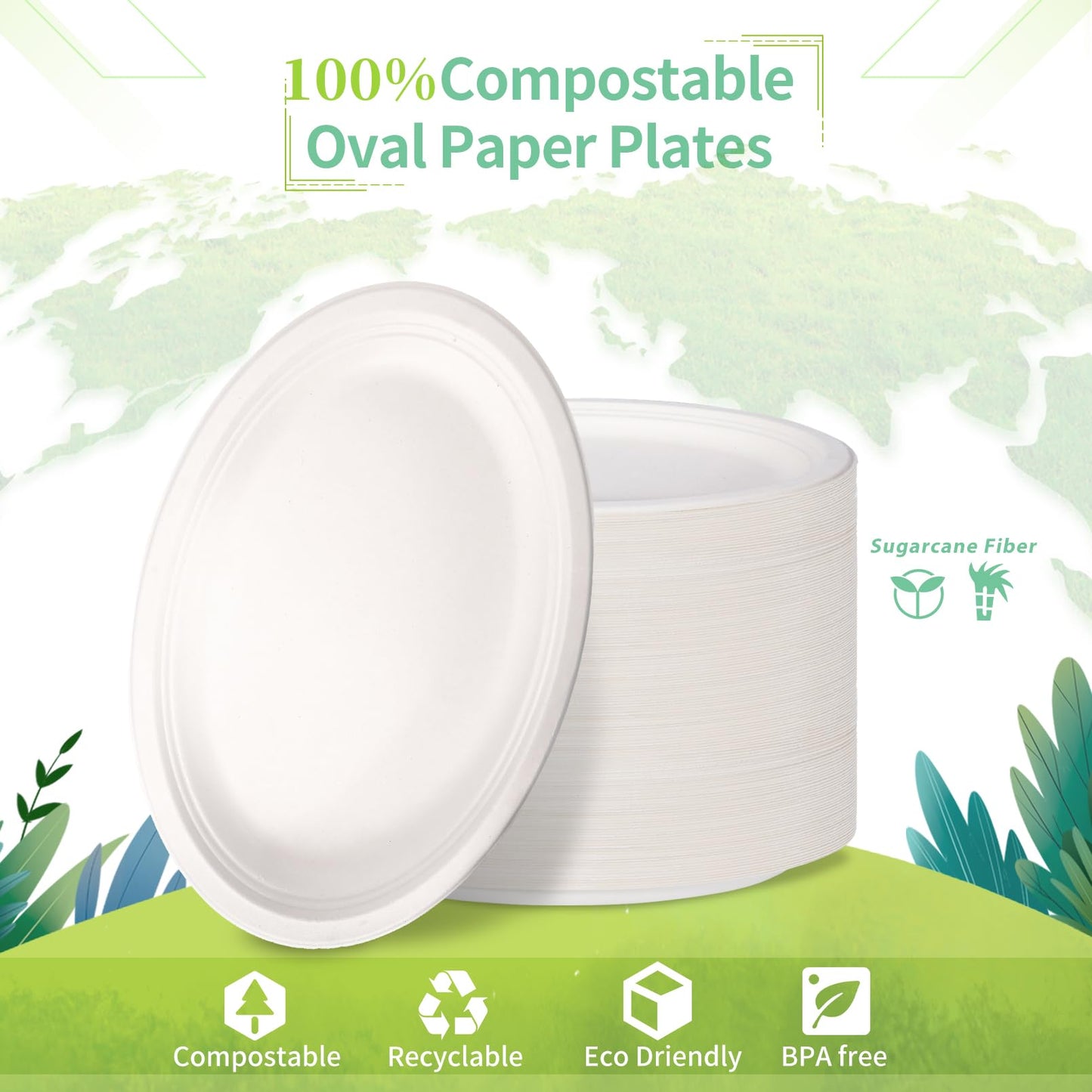 RAIHOMKIT 24 Pack Oval Paper Plates,12.5 Inch Disposable Oval Plates,Heavy Duty Biodegradable Plates Eco-Friendly Plates,White Oval Paper Dinner