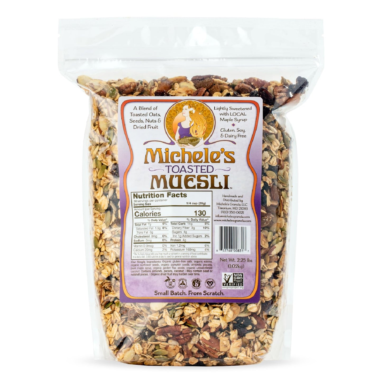 Michele's Toasted Muesli, Whole Grain Cereal, No Refined Sugar, No Added Oil, Gluten-Free & Non-GMO, 36oz Resealable Bag