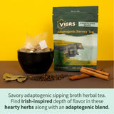 Vigrs Sipping Broth Adaptogenic Herbal Steep Sachets with Savory Seasonings, Heartland Spice Irish Flavor, Vegan, Keto, Gluten Free, Intermittent