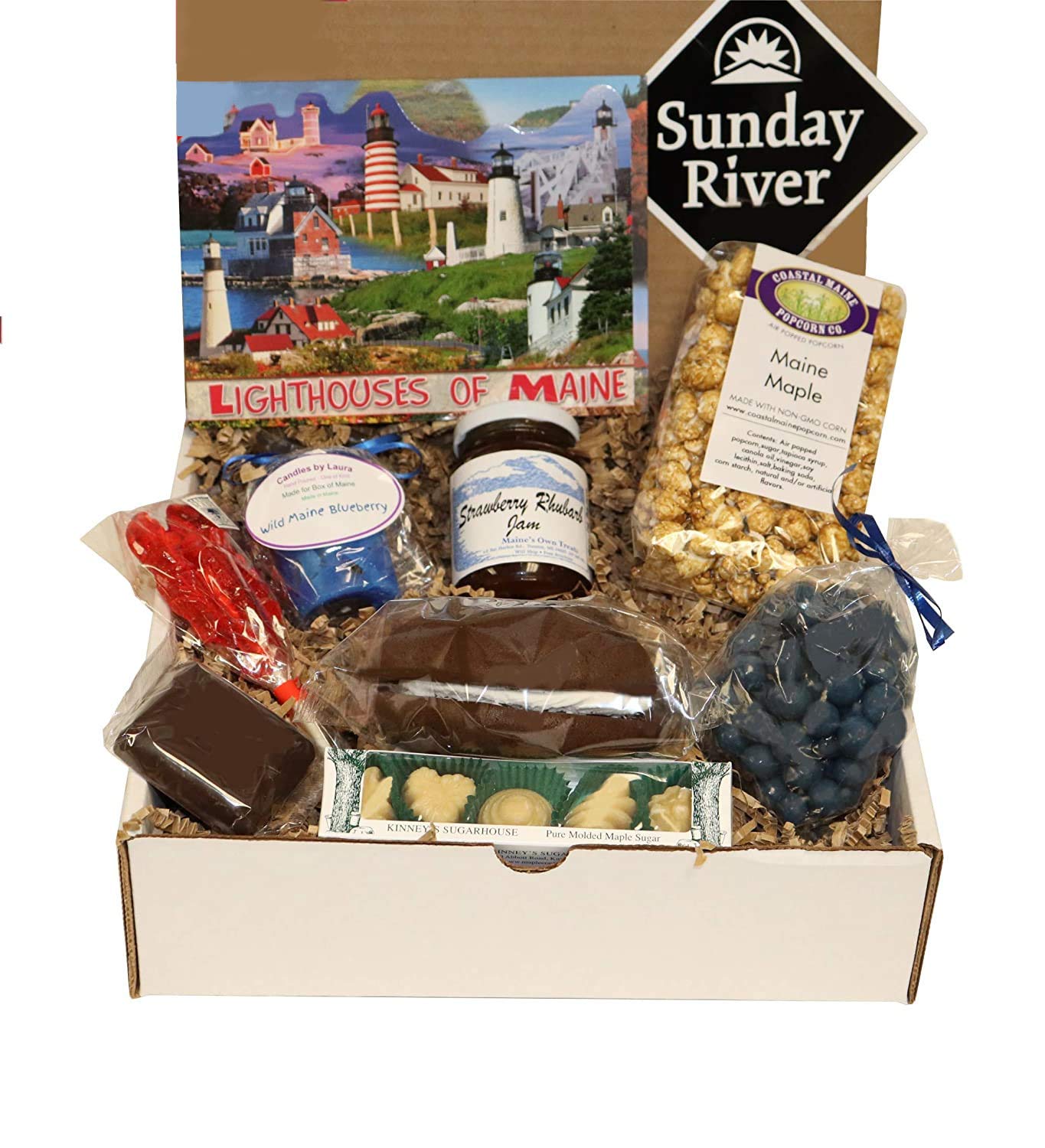 Box of Maine's Valentines Day Gift pack for Him or Her | Maine Gifts | Needhams, Chocolate Blueberries, Whoopie Pie, Blueberry Candle, Lobster pop