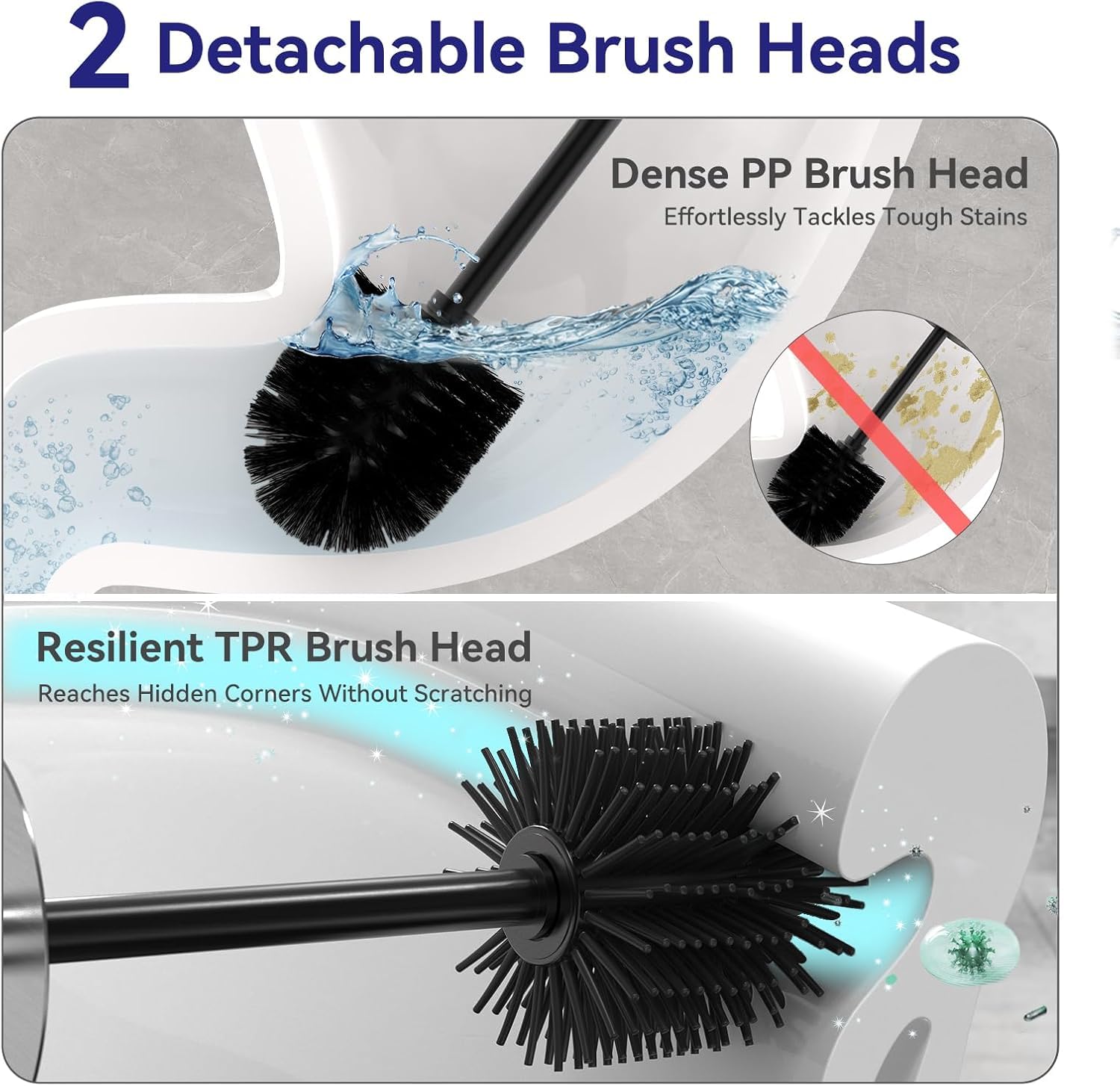 DOWRY Stainless Steel Toilet Bowl Brush and Holder for Bathroom, Deep Cleaning Toilet Brush and Holder Set with Long Handle, Hidden Toilet Bowl Brush
