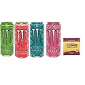 Monster Energy Drink Zero Ultra Variety - Paradise, Watermelon, Rosa, Fiesta 16 ounce (Pack of 16) and Stinger Pomegranate Passionfruit Chews