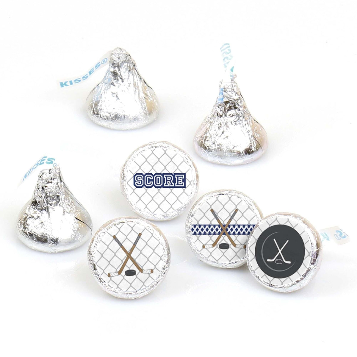 Shoots and Scores - Hockey Party Favors - Round Candy Stickers - 108pc