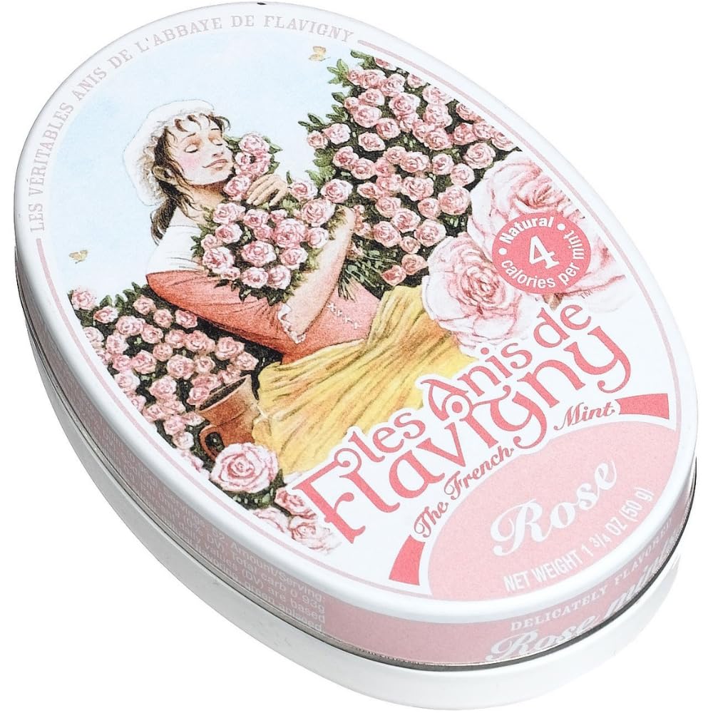 Les Anis de Flavigny French Mints Candy - Rose Flavor Hard Candy, Natural Gourmet Sweets in Classic Tin, 50g (1.75 oz)