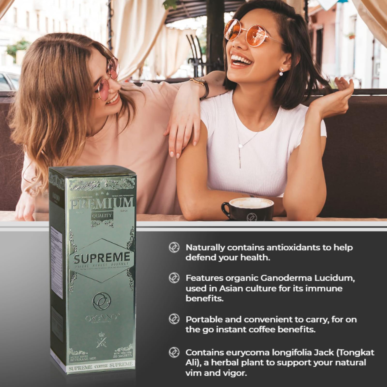 3 Boxes ORGANO Café Supreme, 100% Ganoderma Lucidum with Ginseng (60 Sachets)