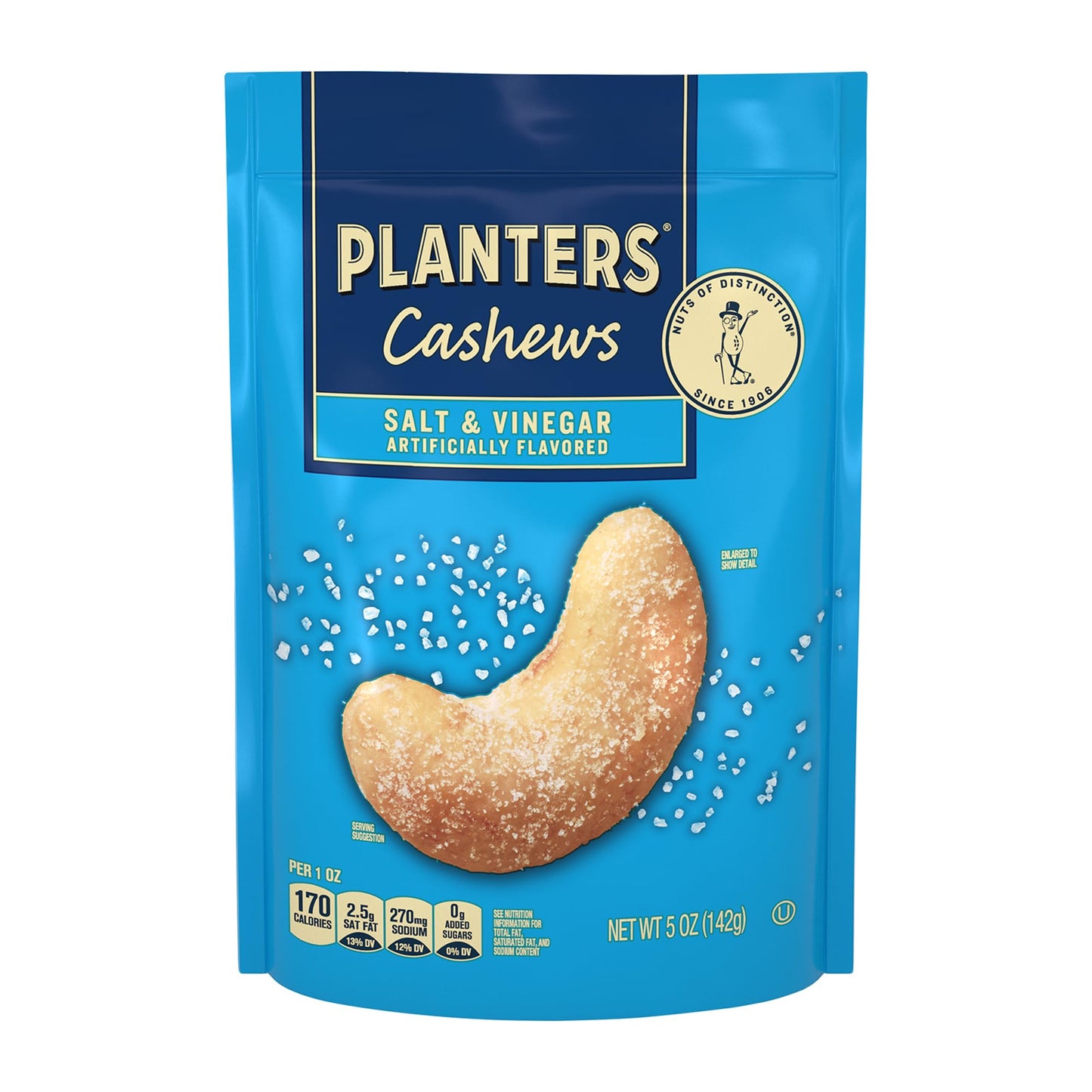 Planters Salt & Vinegar Cashews, Plant Based Protein, 5 oz Resealable Bag