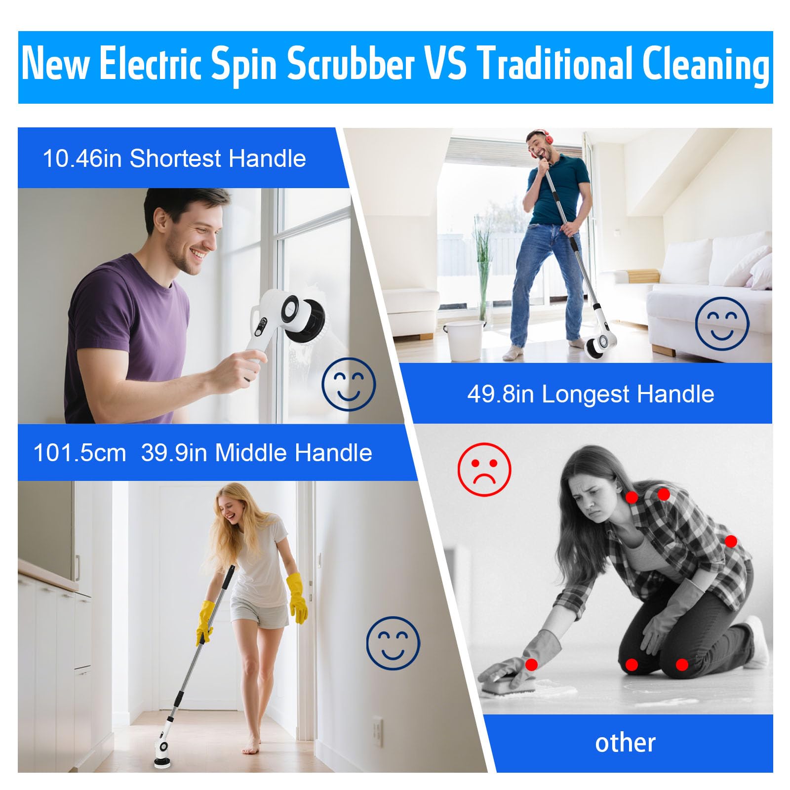 Electric Spin Scrubber,Cordless Cleaning Brush with 8 Replaceable Brush Heads,360°Power Scrubber for Tub and Floor Tile,with 3 Adjustable Speed