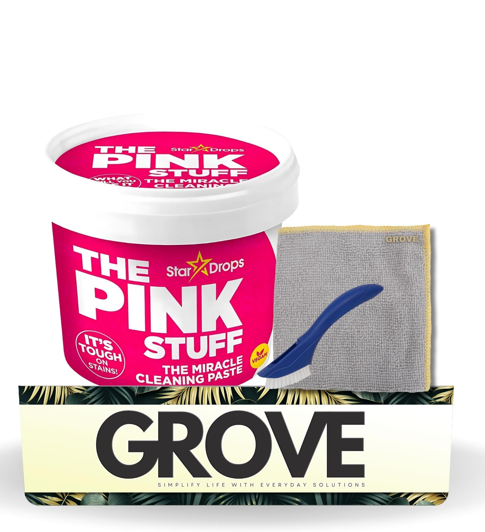 The Pink Stuff Fruity Scent Multi-Purpose Cleaner Paste 17.6 oz Bundle with Microfiber Cloth + Scrub Brush - Tough on Stains - Gentle on Surfaces