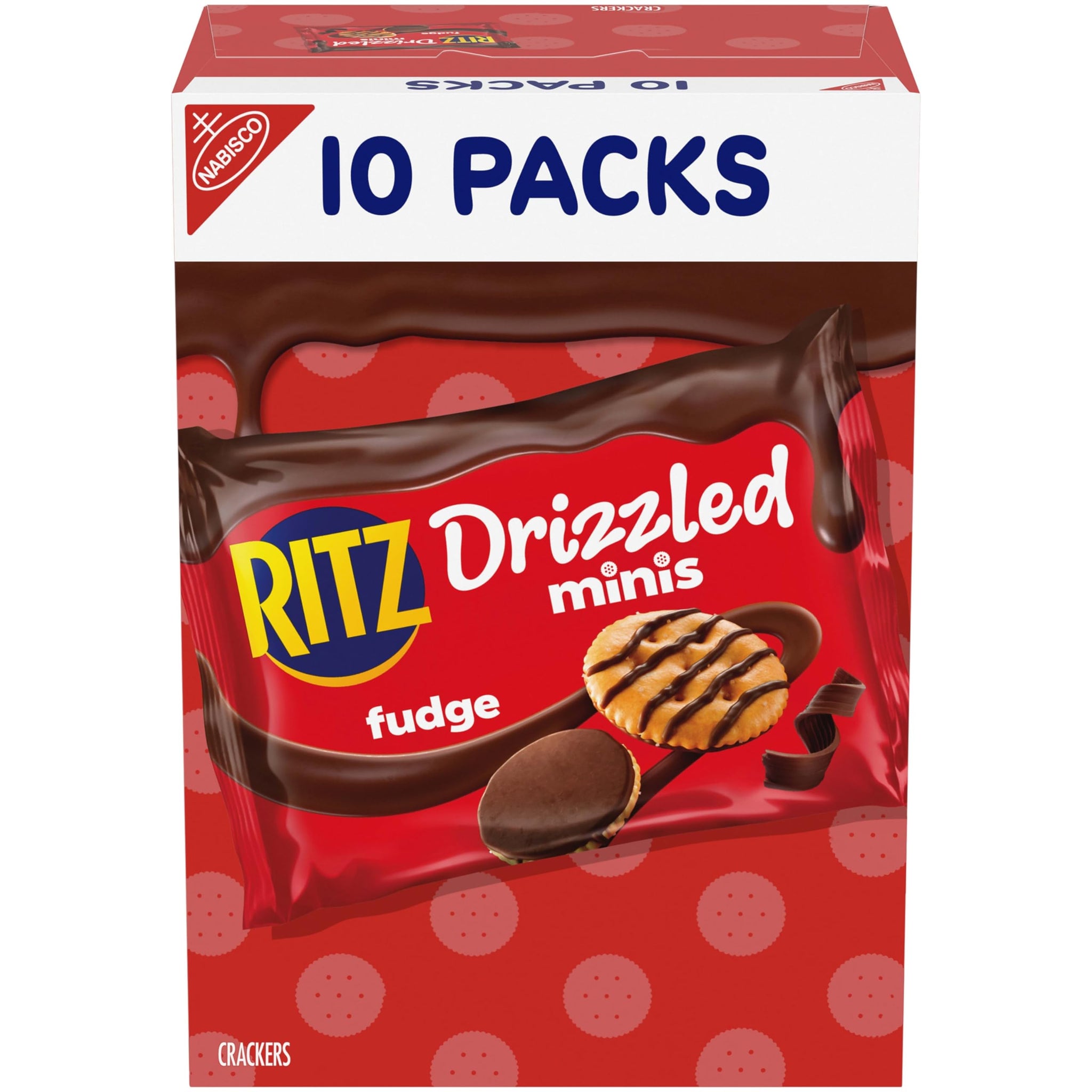 RITZ Drizzled Minis Fudge Crackers, Bulk Lunch Snacks for Kids and Adults, 10-0.9 oz Snack Packs