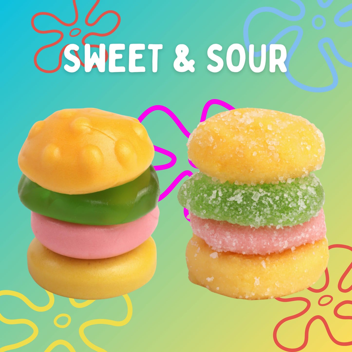 SpongeBob SquarePants Krabby Patties Candy, Sweet and Sour Gummies, Individually Wrapped Easter Egg Hunt Fillers, 30 Count