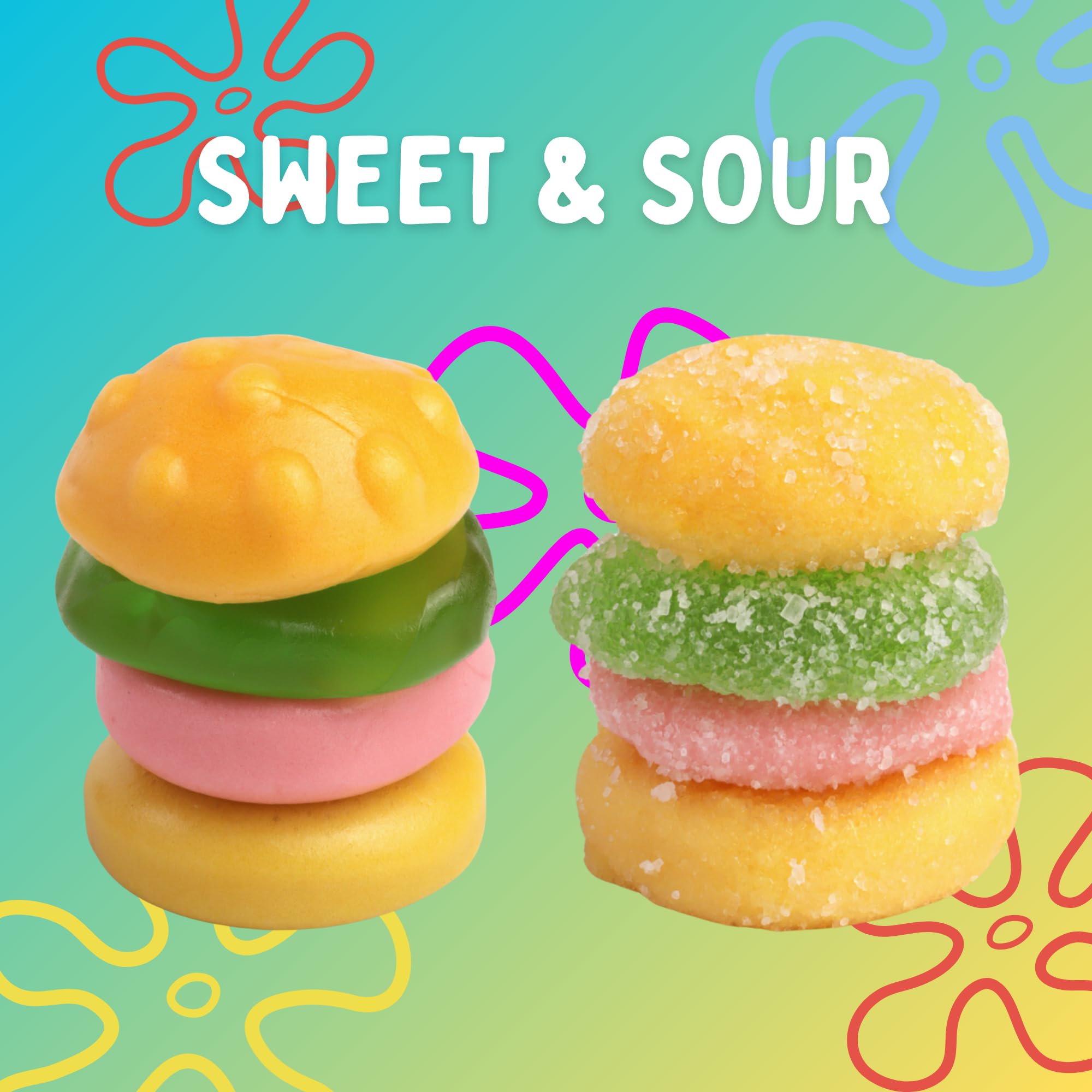 SpongeBob SquarePants Krabby Patties Candy, Sweet and Sour Gummies, Individually Wrapped Easter Egg Hunt Fillers, 30 Count