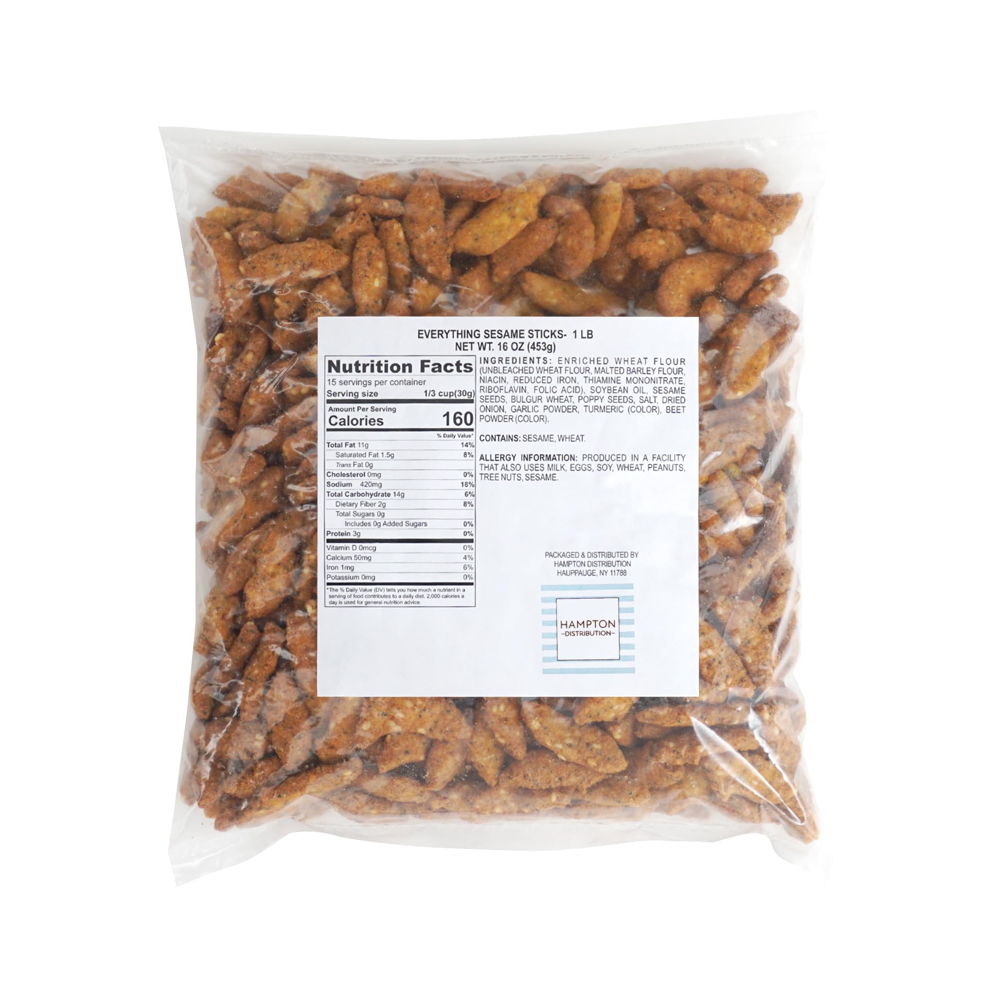 Everything Sesame Sticks, 1 Pound Bulk Bag, Hampton Distribution
