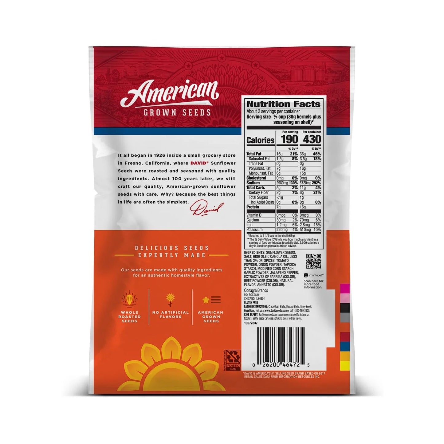 David Seeds Sunflower Seeds, Jalapeno, 5.25 oz - Pack of 6