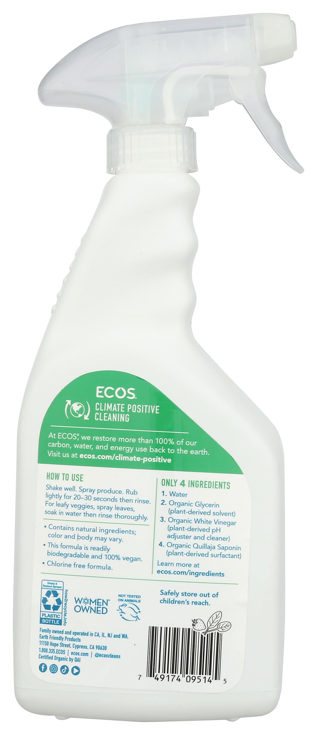 ECOS Organic Fruit & Veggie Wash, 22 FZ