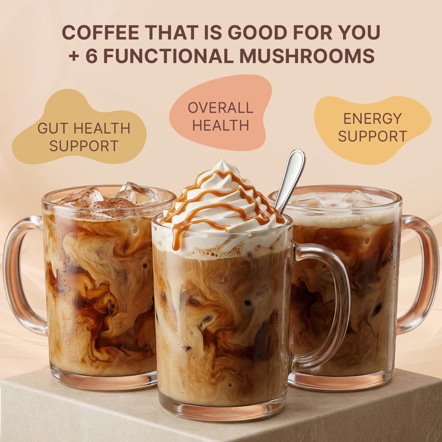 Kate Naturals Mushroom Coffee Instant (15 Servings, 3.17oz) Organic Lion's Mane, Chaga, Cordyceps, Red Reishi, Turkey Tail, Shiitake & Agave Inulin