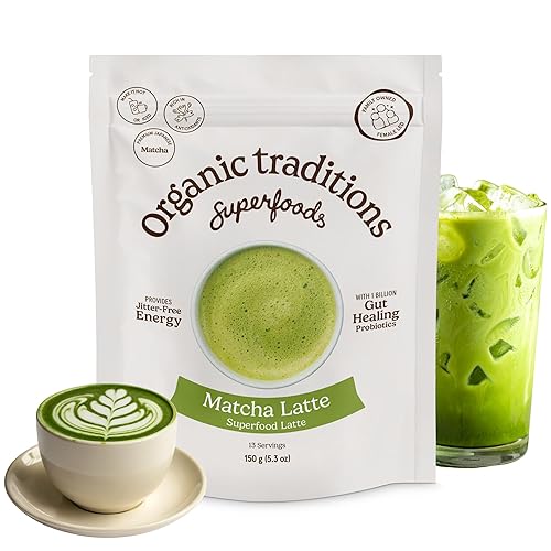 Organic Traditions Matcha Latte Powder, Japanese Matcha Green Tea With Coconut Milk, Naturally Occurring Caffeine And L Theanine, Lightly Sweetened
