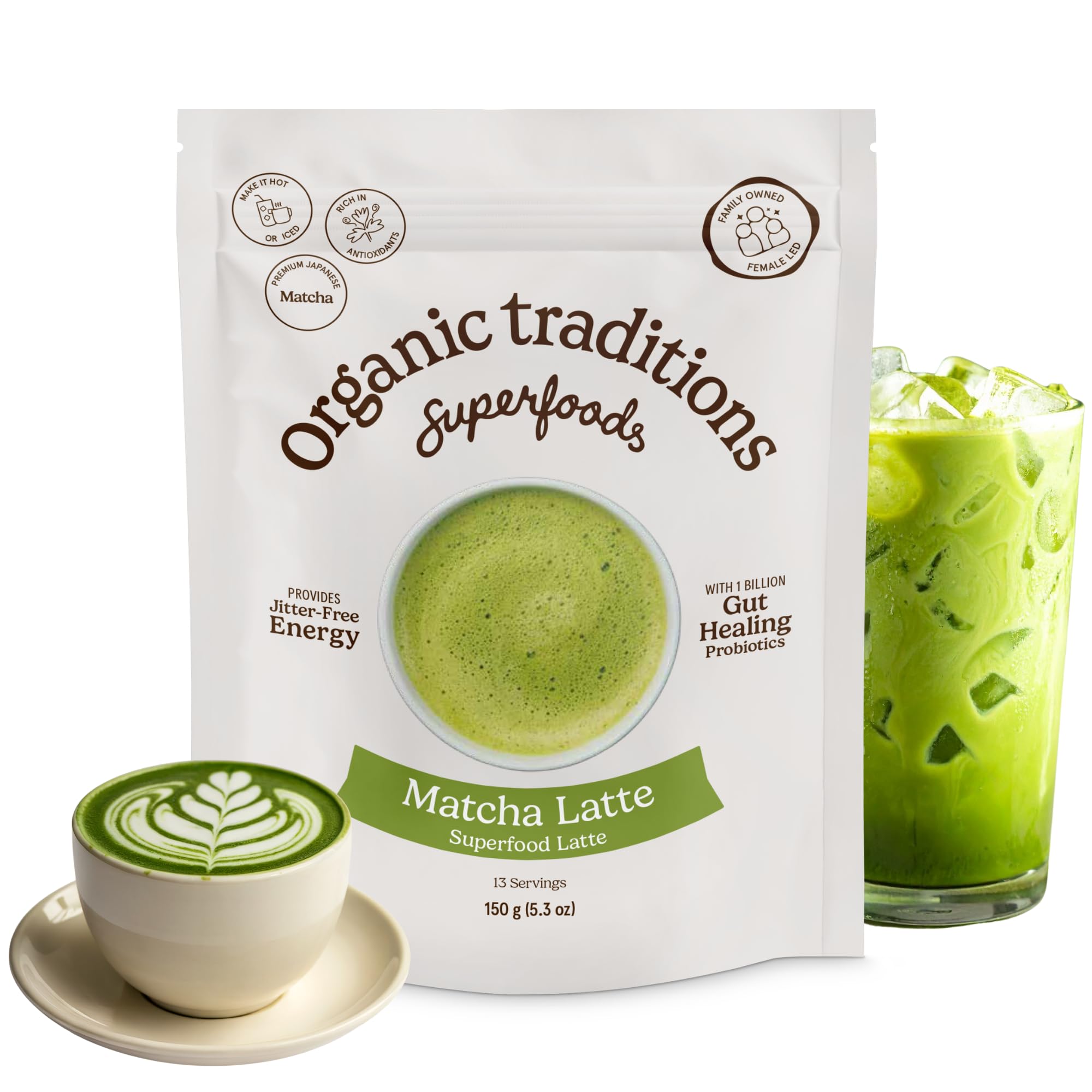 Organic Traditions Matcha Latte Powder, Japanese Matcha Green Tea With Coconut Milk, Naturally Occurring Caffeine And L Theanine, Lightly Sweetened