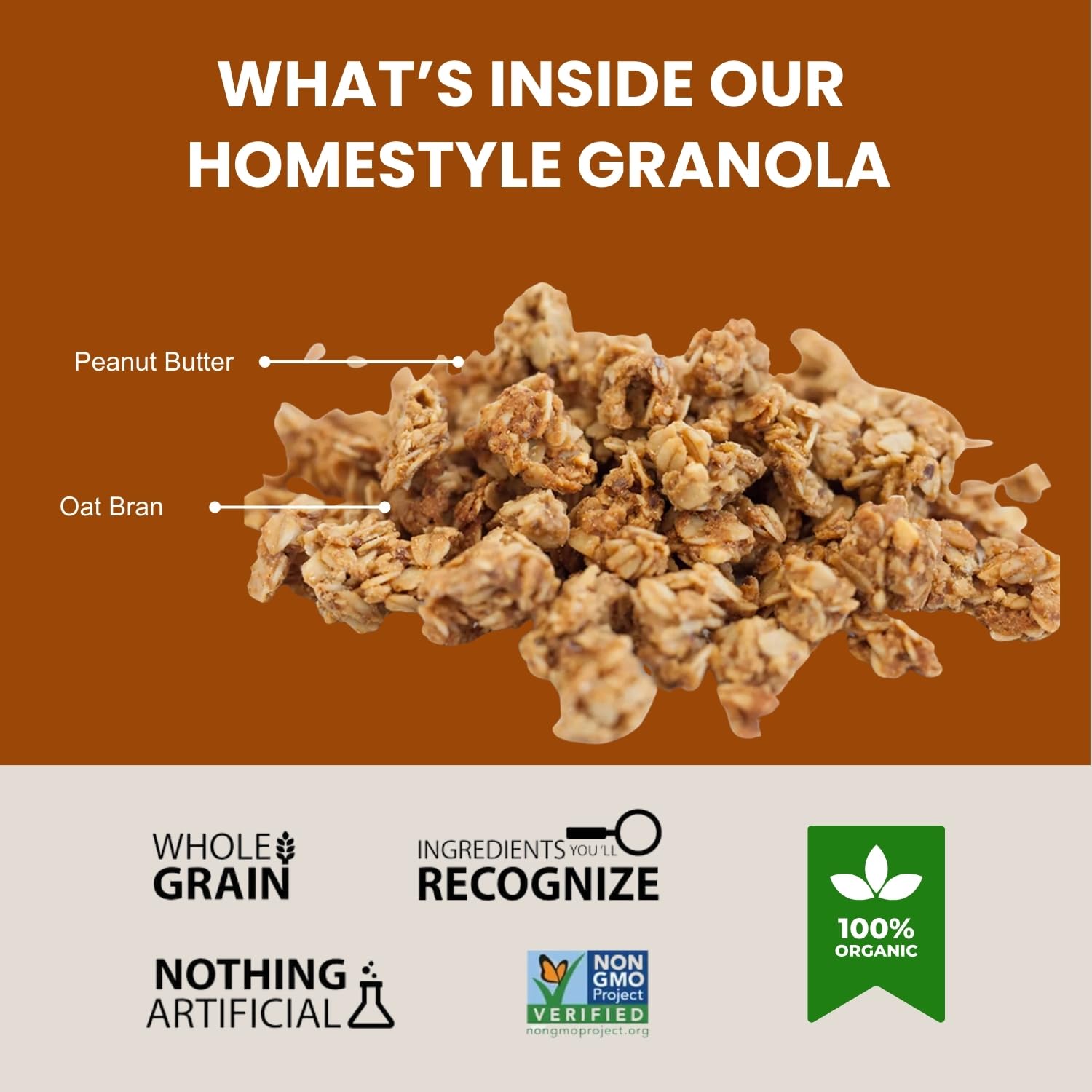 Erin Baker’s Homestyle Peanut Butter Granola with Ancient Grains - Made from Natural Ingredients, Crunchy Texture, Versatile Snack or Cereal - Vegan