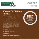 EIGHT O CLOCK 100% COLOMBIAN PEAKS K CUP COFFEE CAFFEINE CUP IN BOX 3.9 OZ - 0011141106721