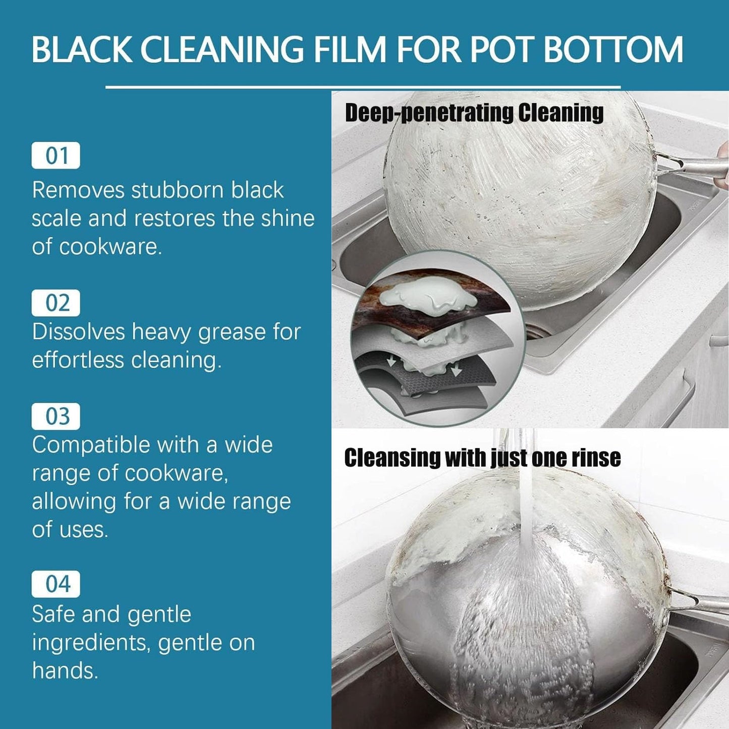 EASLIF Powerful Burnt Residue Remover for Cookware, 2026 New Pot Bottom Black Stain Remover, Seaweed Mud Black Cleaning Film for Pots & Pans