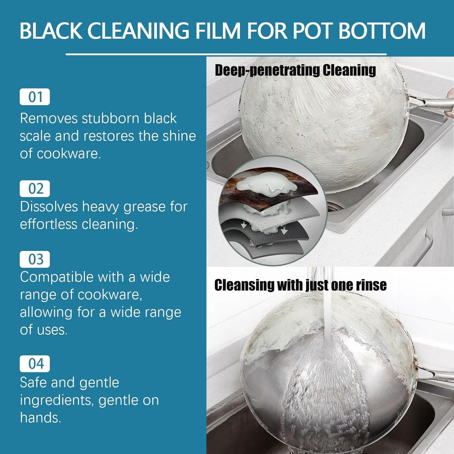 EASLIF Powerful Burnt Residue Remover for Cookware, 2026 New Pot Bottom Black Stain Remover, Seaweed Mud Black Cleaning Film for Pots & Pans