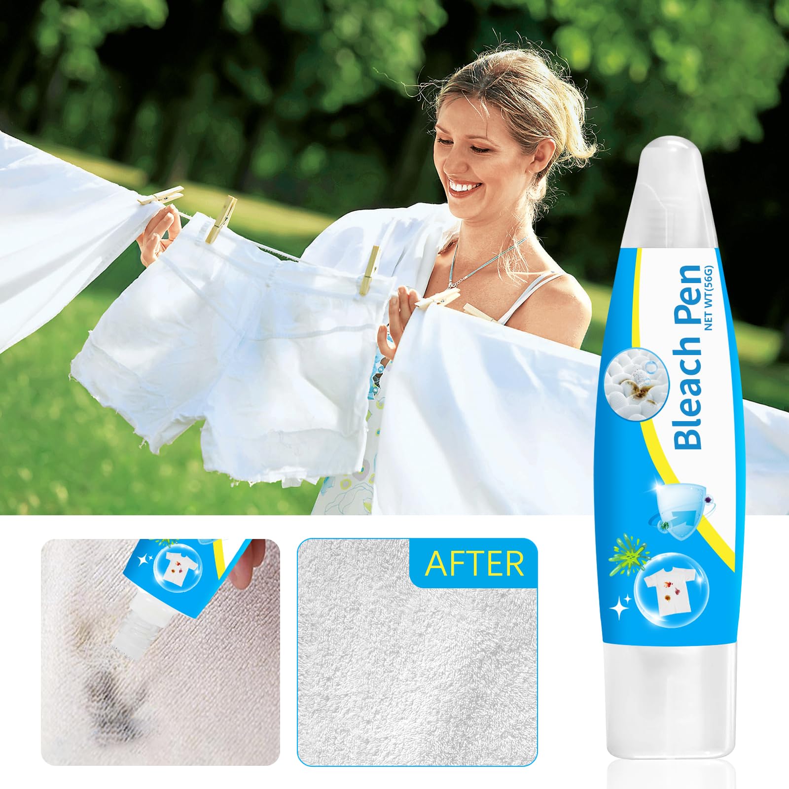 2PCS Bleach Pen?Bleach gel for Clothing, Portable bleach pen?More effective stain removal?Accessories,Instantly Remove New Stains