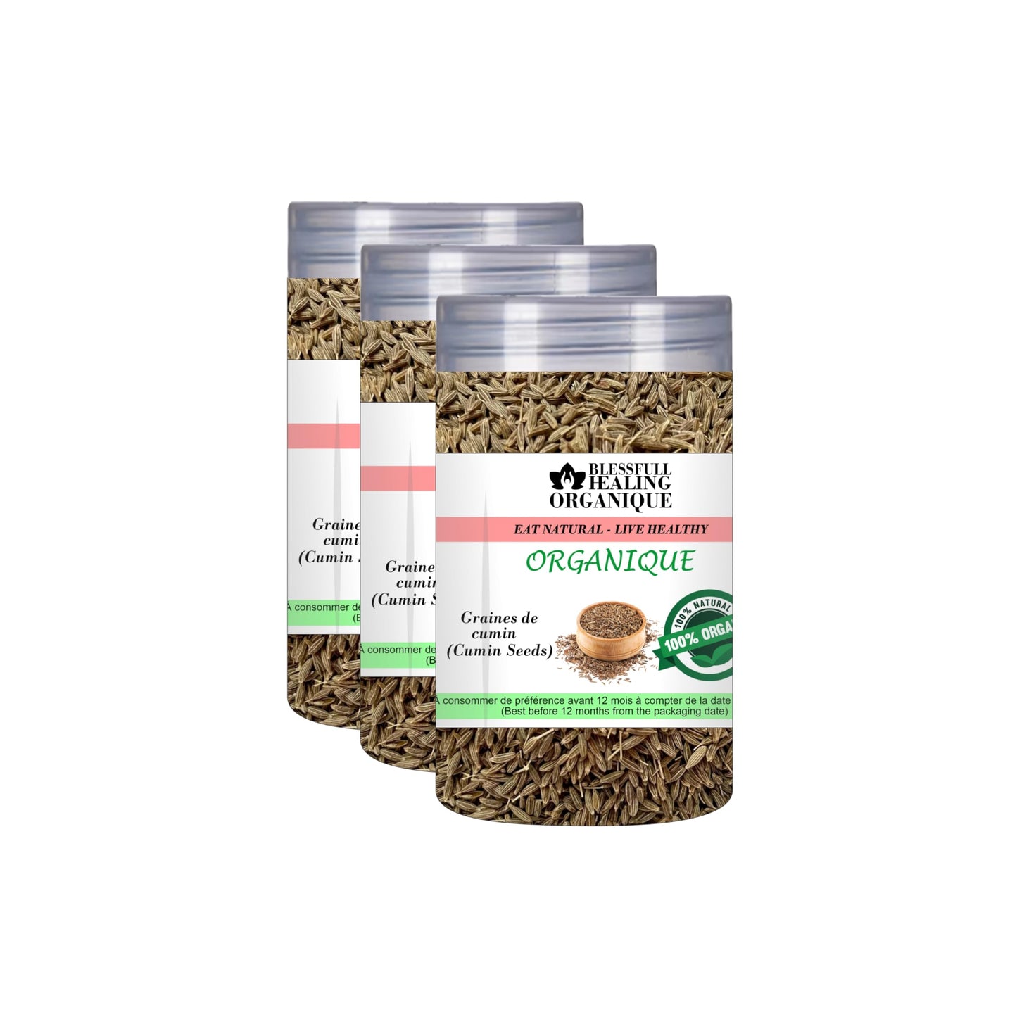 Blessfull Healing Organic Cumin Seeds 100 Gram (3.52 oz) Each (Pack Of 3) = 300 Grams, Vegan