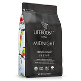 Lifeboost Midnight French Roast Coffee Ground - Non-GMO Single Origin USDA Organic Low Acid Coffee French Roast - Third Party Tested For Mycotoxins