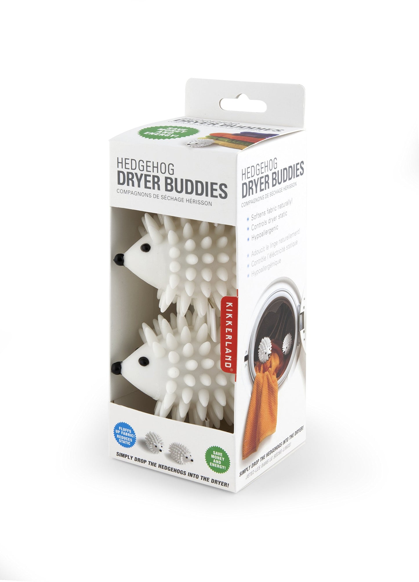 Kikkerland Hedgehog Reusable Dryer Balls, Set of 2, White