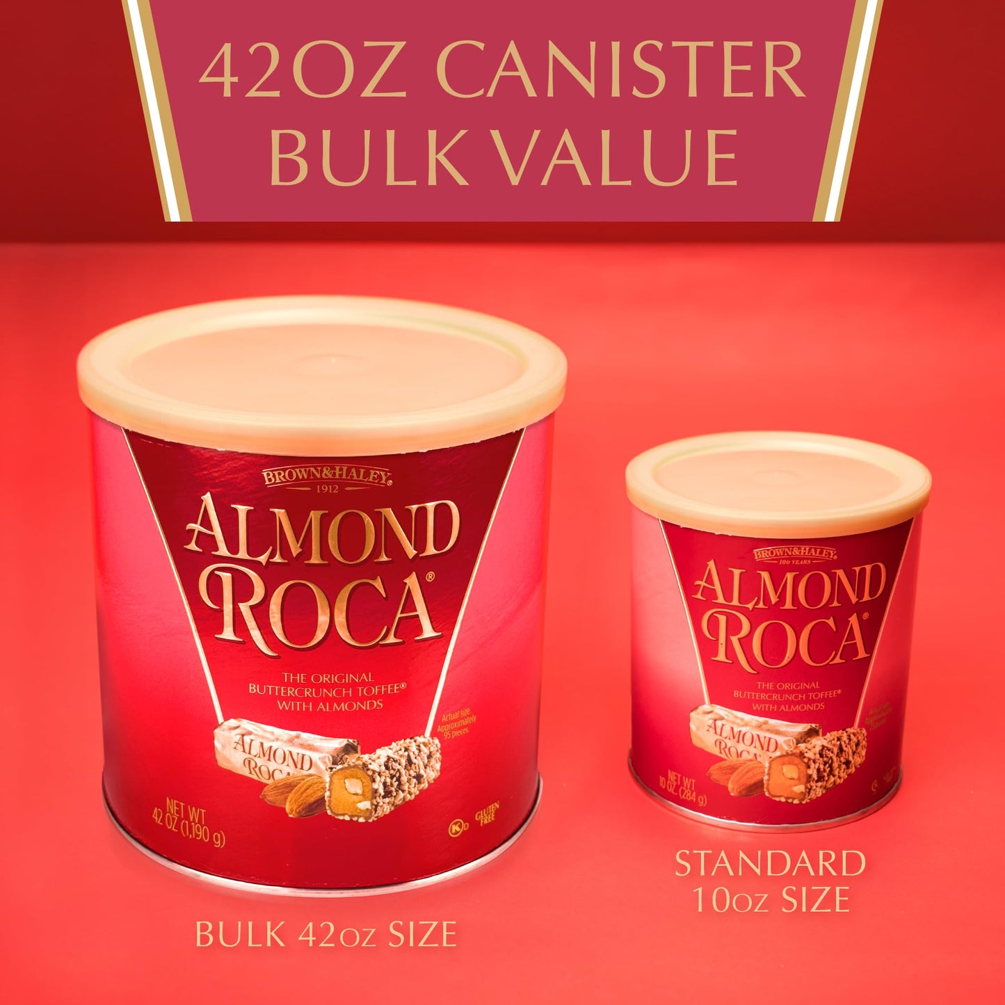 Brown & Haley Almond ROCA The Original Buttercrunch Toffee with Almonds Canister - Individually Wrapped Chocolate for Holiday Gift Basket - Gluten