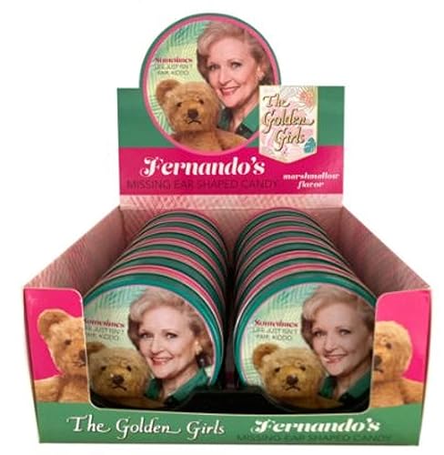 The Golden Girls Marshmallow Flavored Candy - Twelve (12) Fernando's Missing Ear Collectible Candy Tins with Display - Bear Ear Shapped Candies