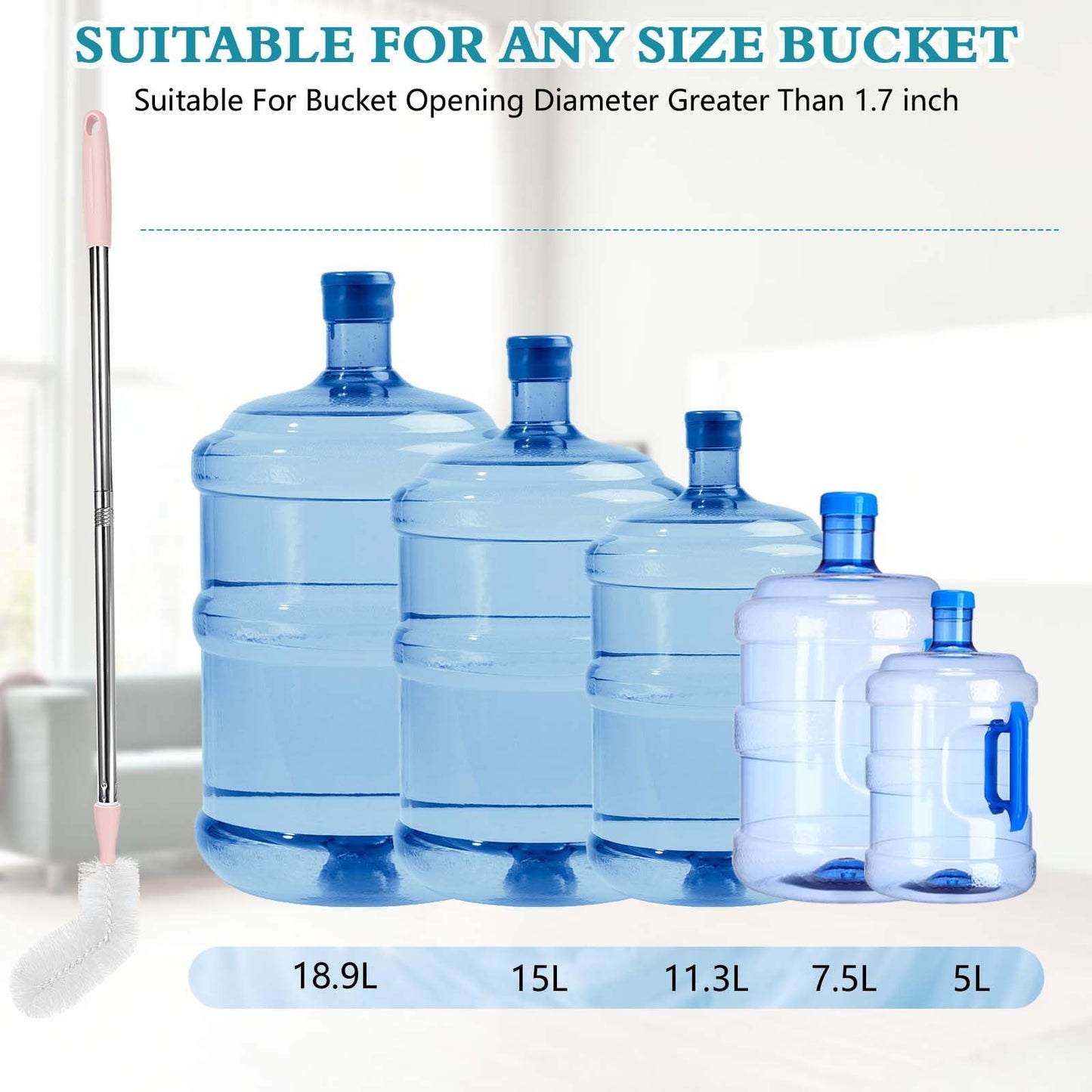 Cuitrent Stainless Steel Bucket Brush, 28 inch, 2 Pack, Nylon Bristles, Plastic Handle, Bendable Head, Suitable for 1 to 5 Gallon Buckets