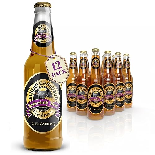 Flying Cauldron Butterscotch Beer Bottle, Pack of 12 (12 fl oz each) - Non Alcoholic Butterscotch beer made with Cane Sugar - Exotic Soda Ideal