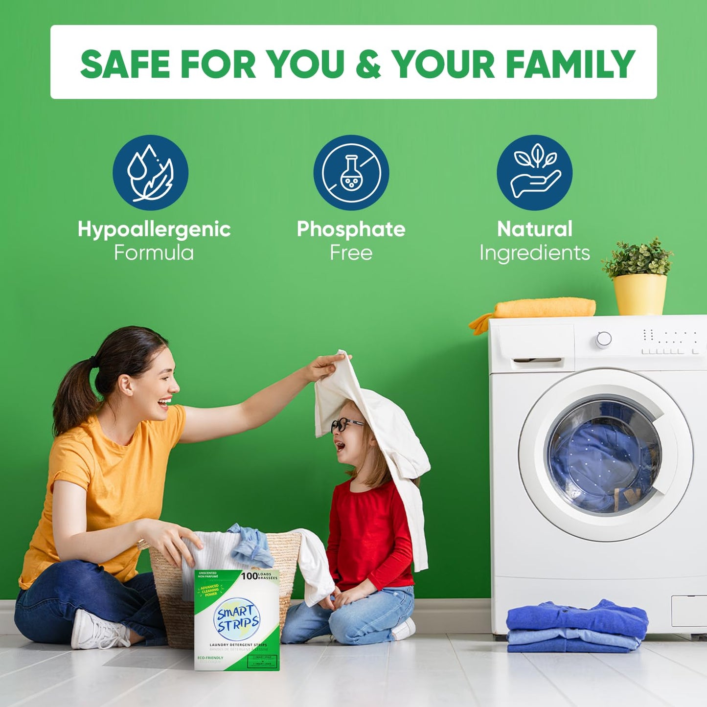 Smart Strips™ - Laundry Detergent Strips (100 Loads) - Hypoallergenic, Eco Friendly, Plastic-Free and Compostable Laundry Sheets. Ultra-Concentrated
