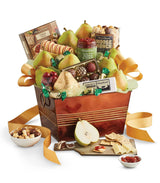 Harry & David Favorites Deluxe Food Gift Basket, Fruit And Cheese Gift Basket With Pears, Moose Munch Popcorn, Galettes, Cheese, Relish, Crackers